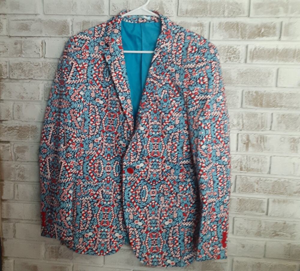 Suslo Couture Christmas Candy Cane Blazer sz M 40 Slim fit New